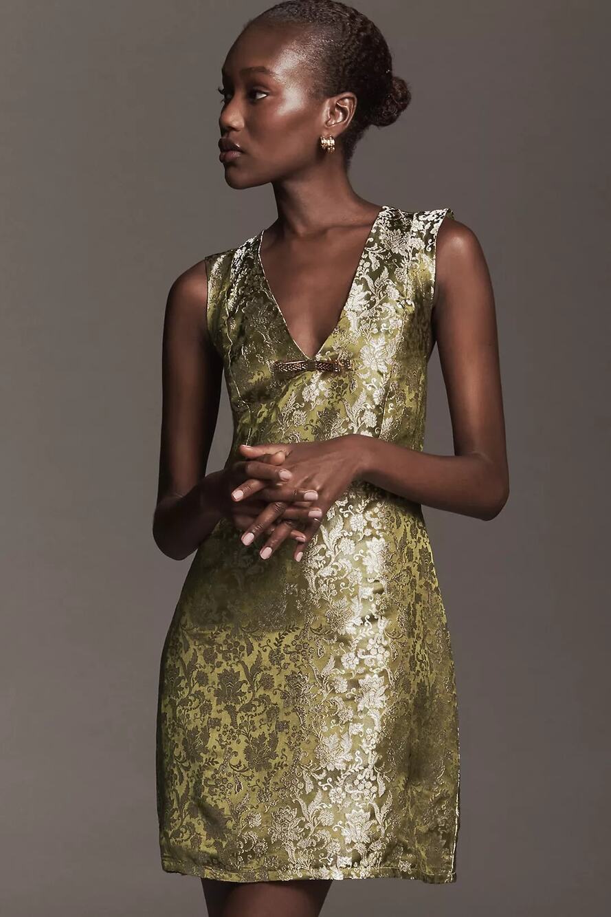 Anthropologie Maeve NWT Sleeveless Brocade Shift Mini Dress Size Small Petite